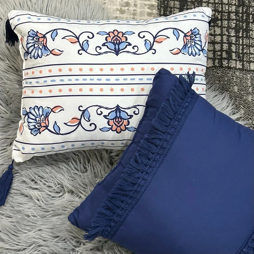 Mainstays Throw Pillow Bundle Of Two: White-Navy-Coral Scheme‎